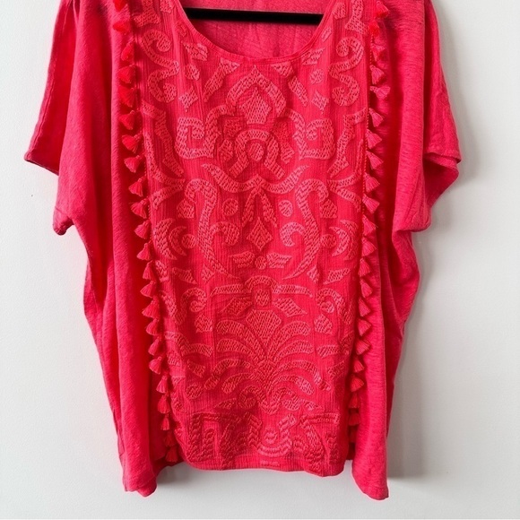 Jcrew-coral 100% Linen Tassel Tee (Size:XL) - Picture 6 of 9